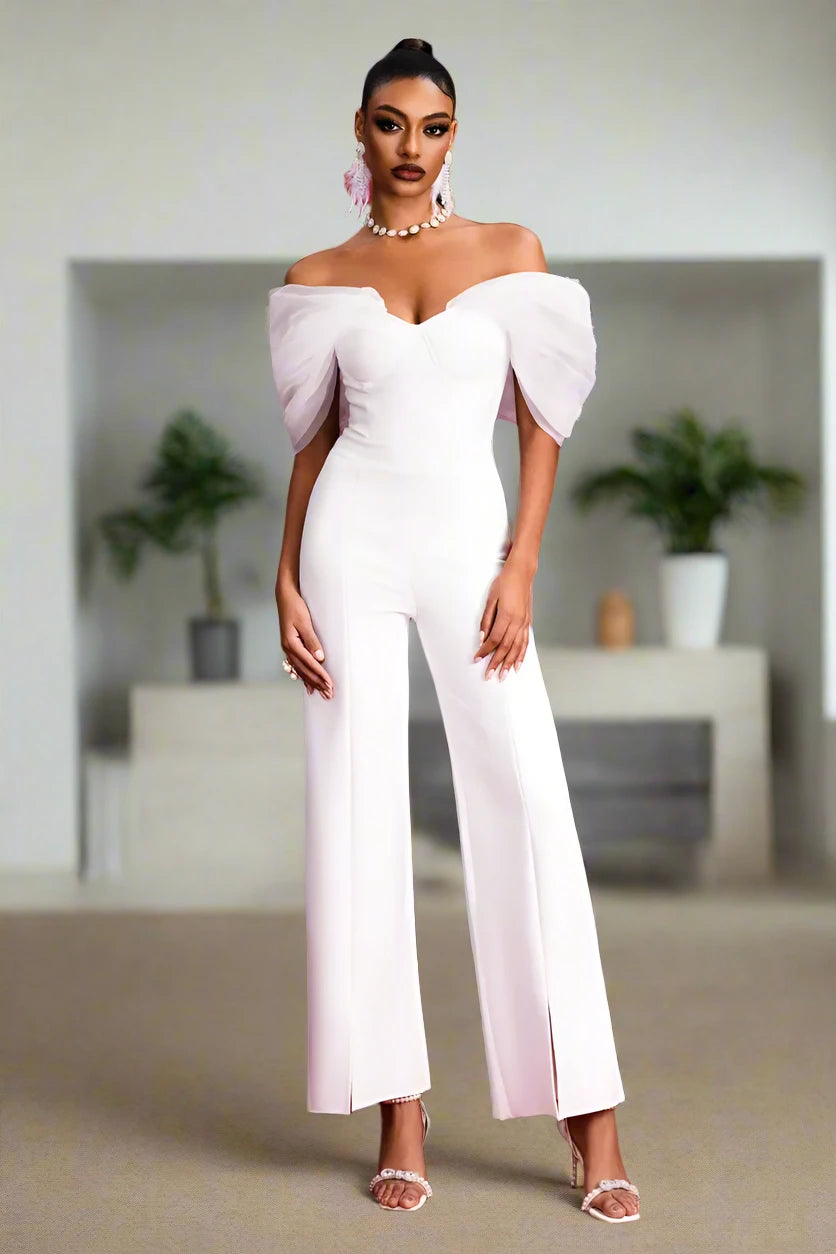Off Shoulder Tulle Bandage Jumpsuit