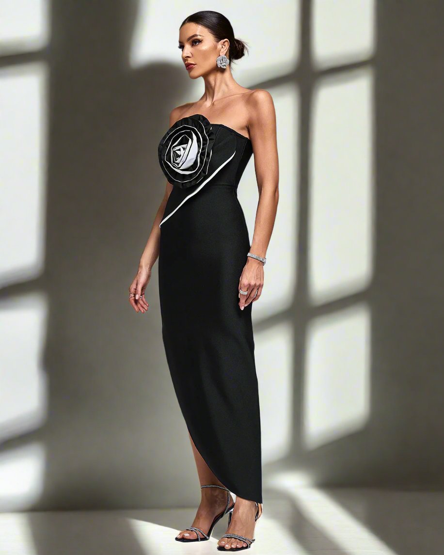 Side Split Floral Decor Bandage Dress