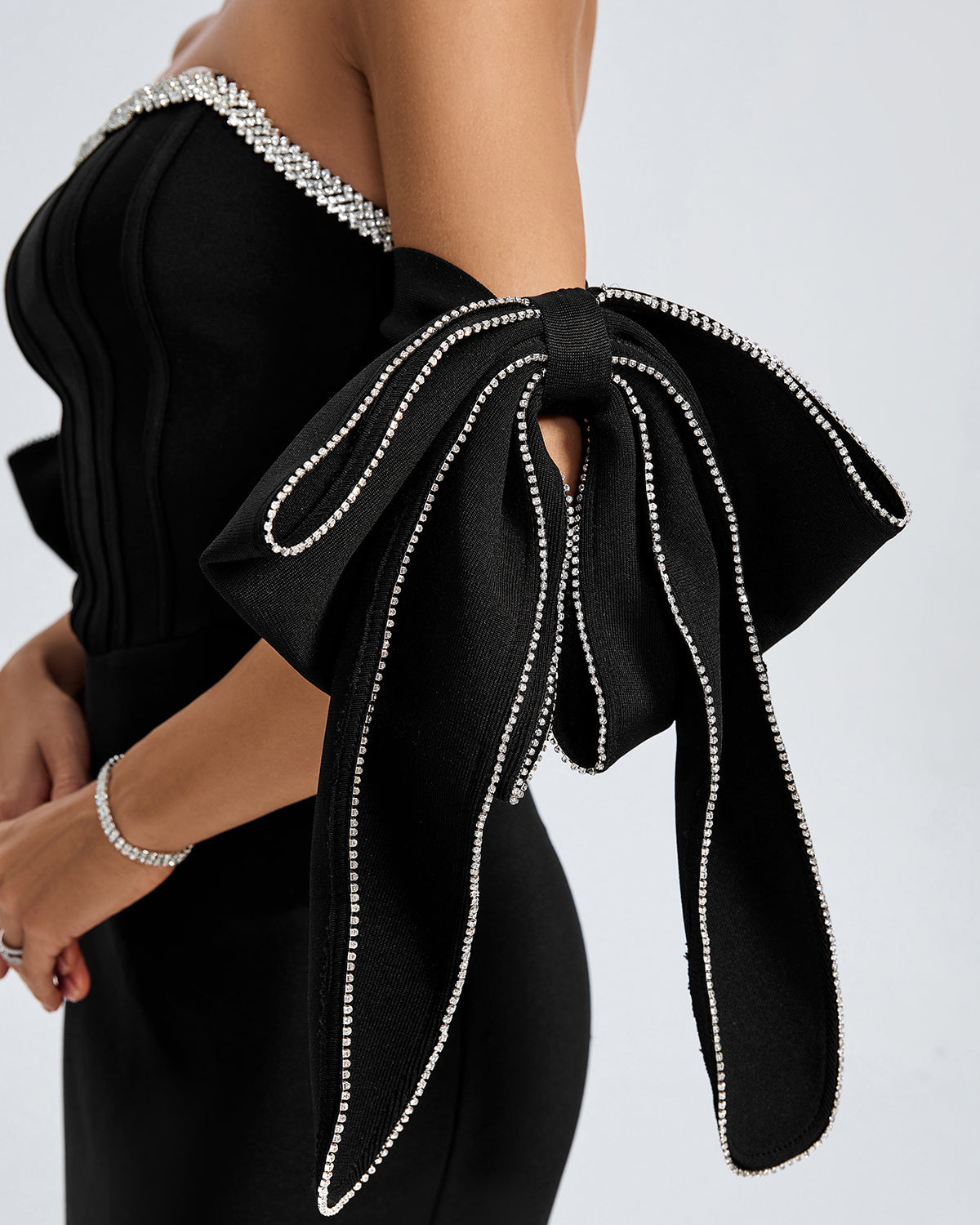 Bustier Rhinestone Sleeve Bandage Dress