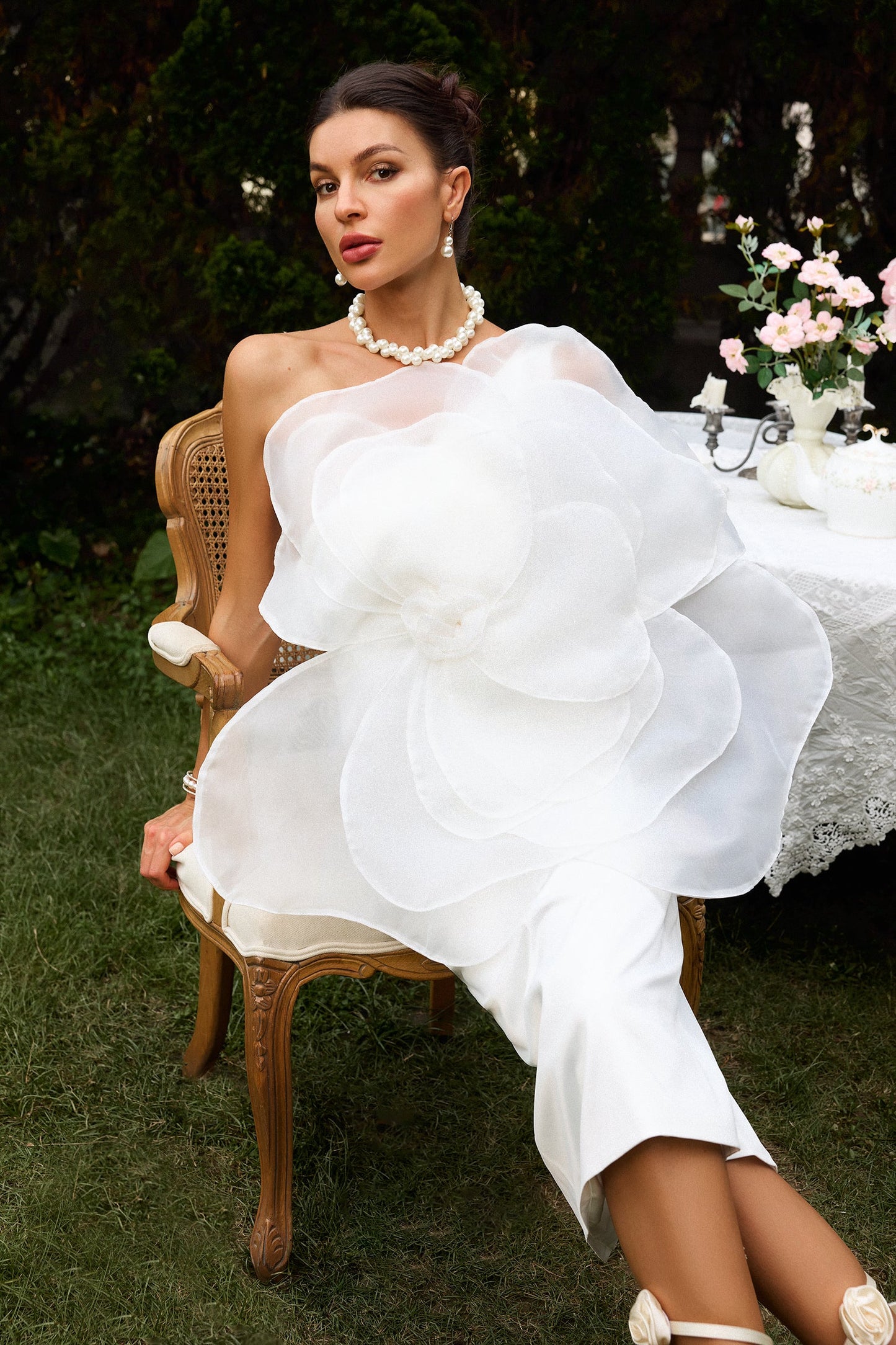 Large Flower One Shoulder Dress