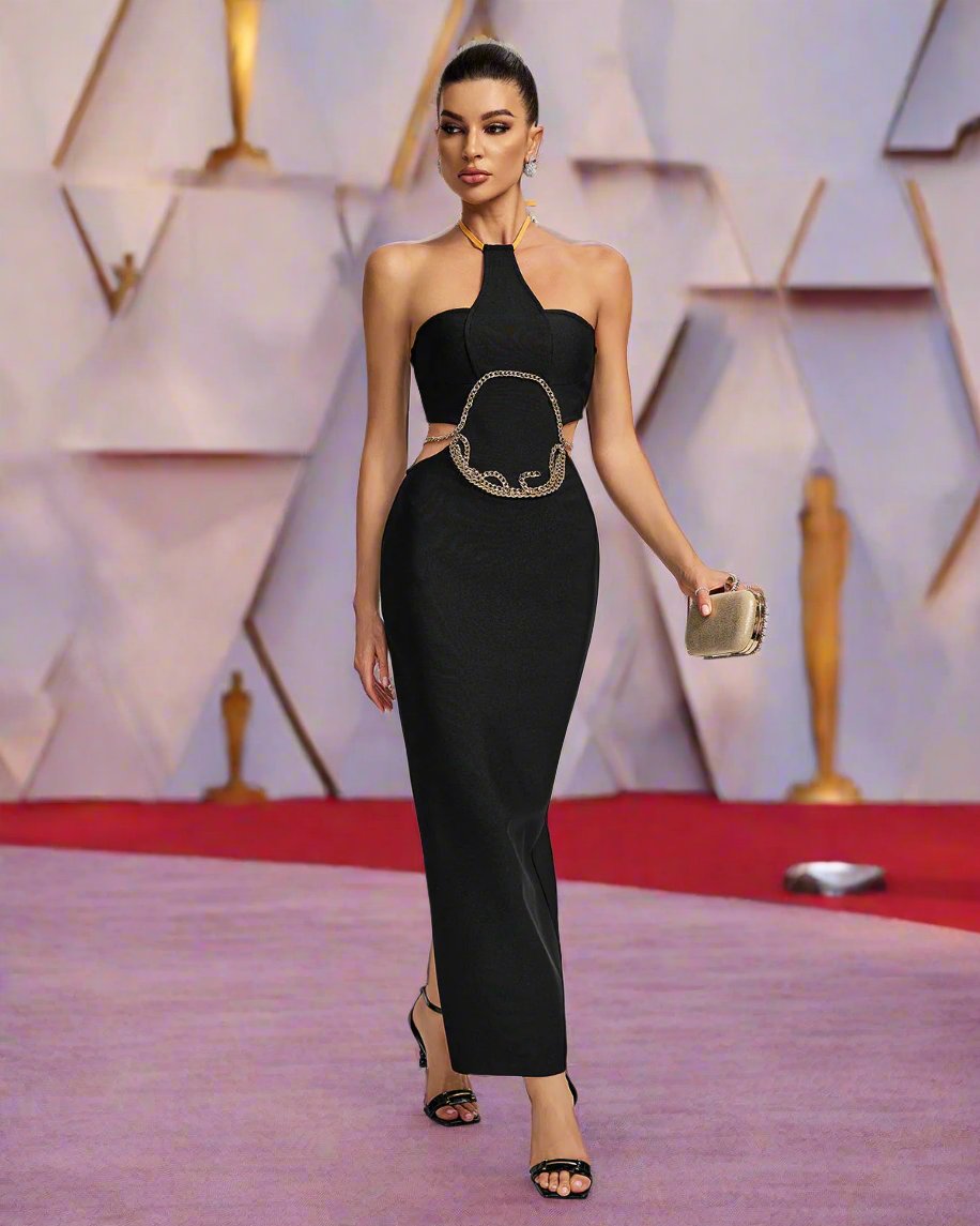 Cut Out Chain Halter Bandage Dress