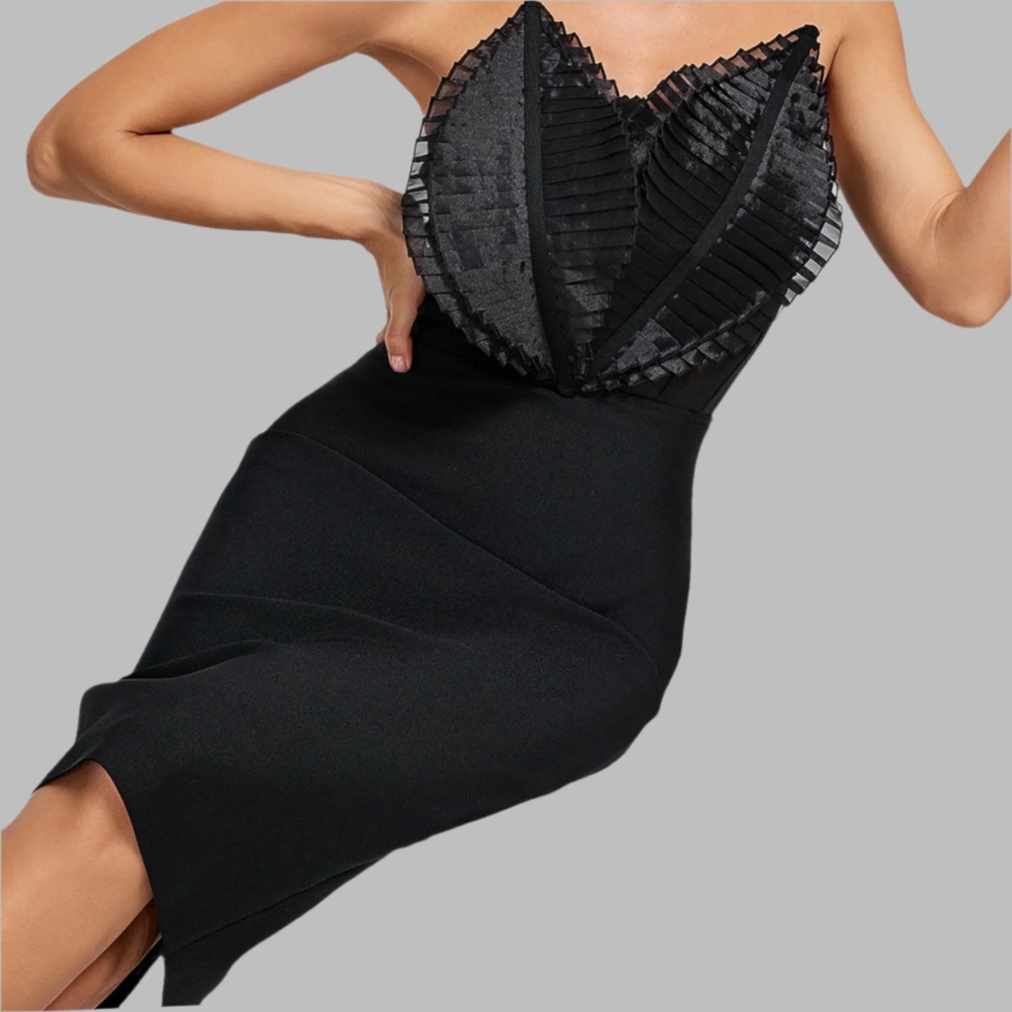 Strapless Leaves Strapless Bandage Dress