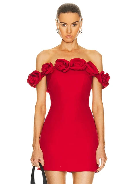Flower Trim Strapless Bandage Dress