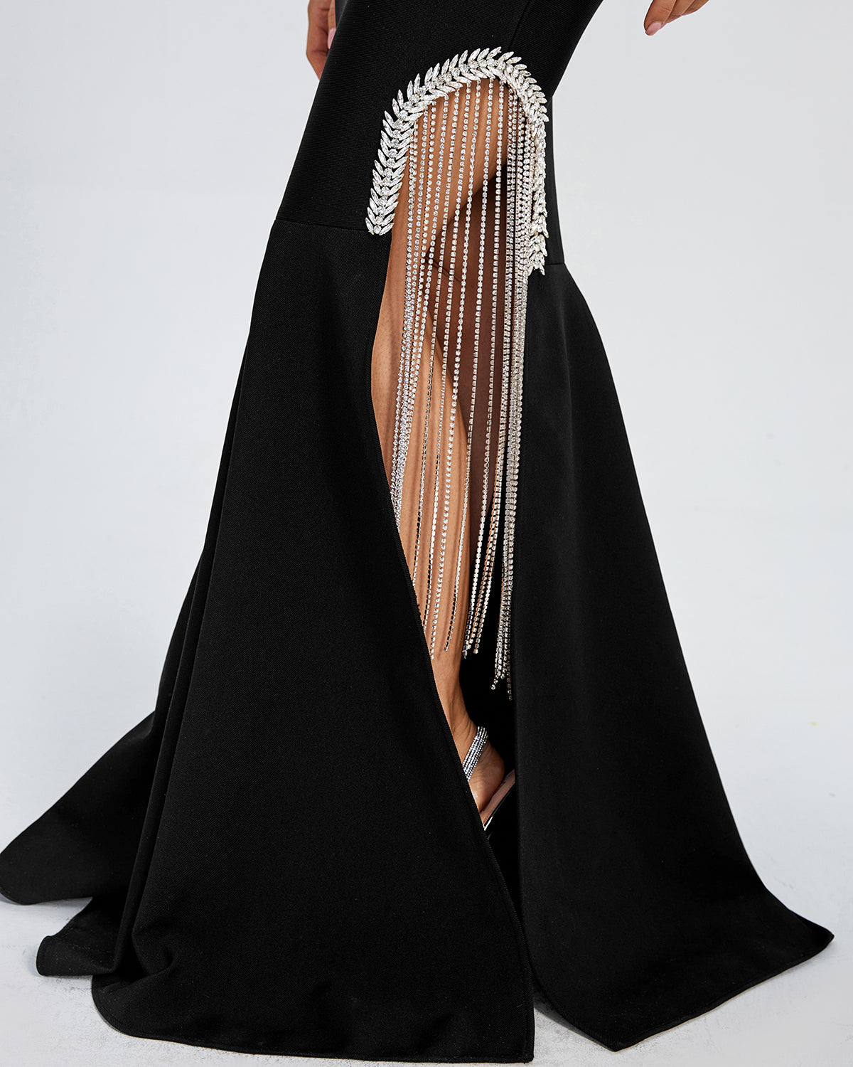 Crystal Accent Tassel Bandage Dress
