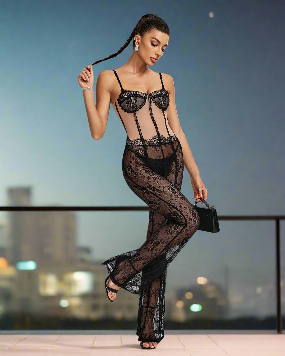 Sexy Transparent Mesh Jumpsuit
