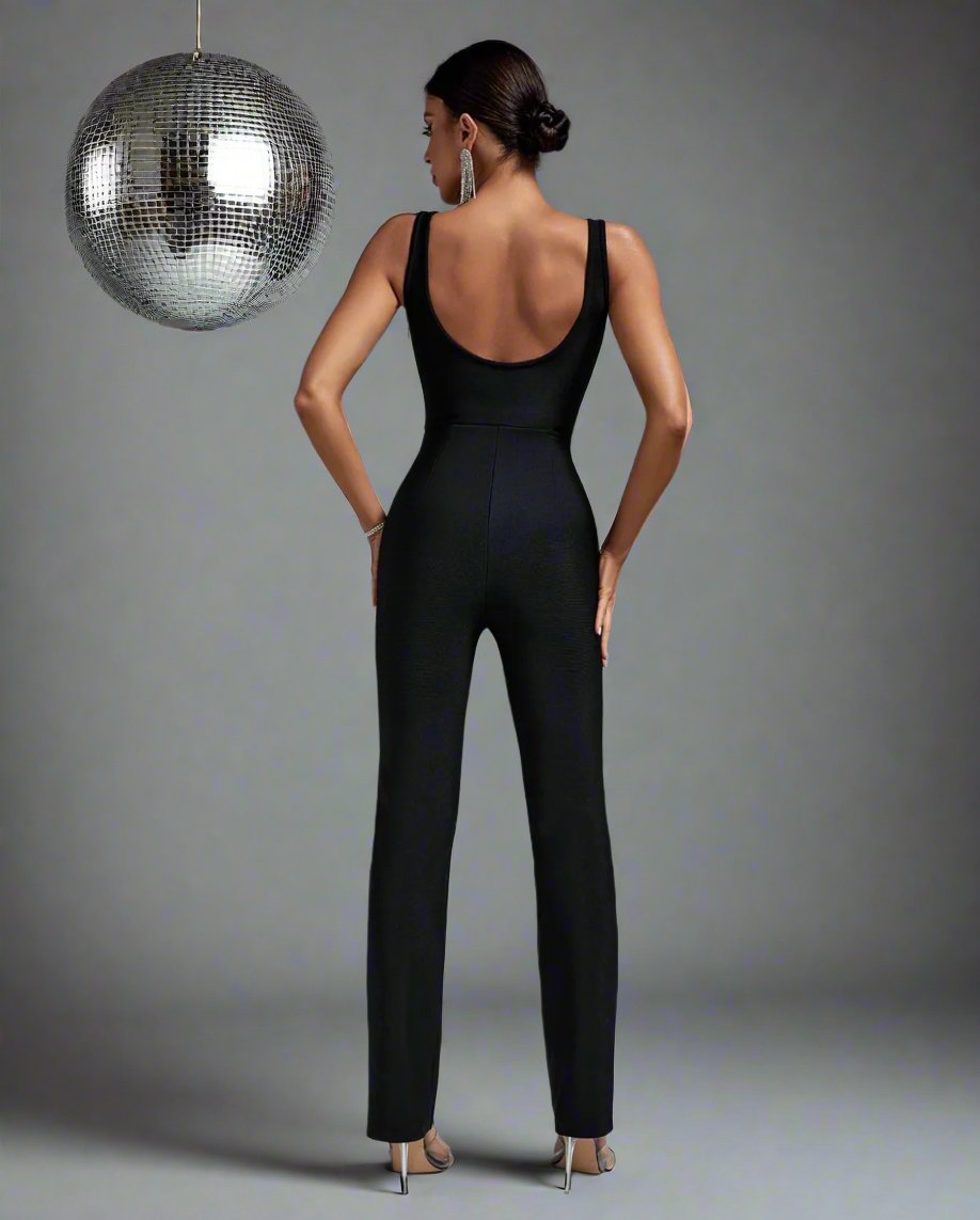 Red V Low Cut Bandage Jumpsuit