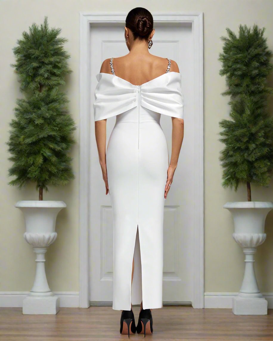 Shawl Shoulder Crystal Accent Bandage Dress