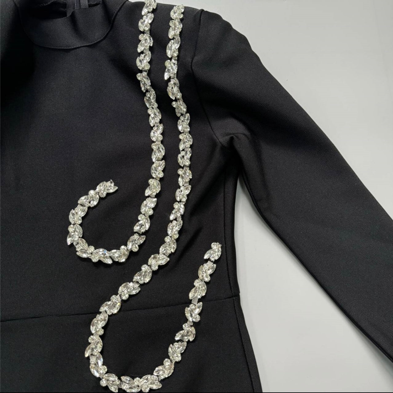 Crystal Trim Long Sleeve Bandage Dress