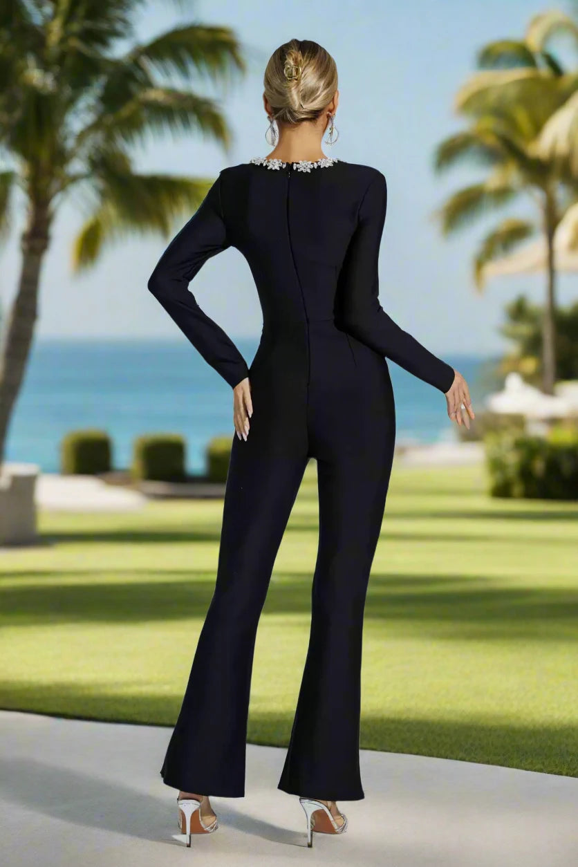Crystal Neck Bandage Jumpsuit