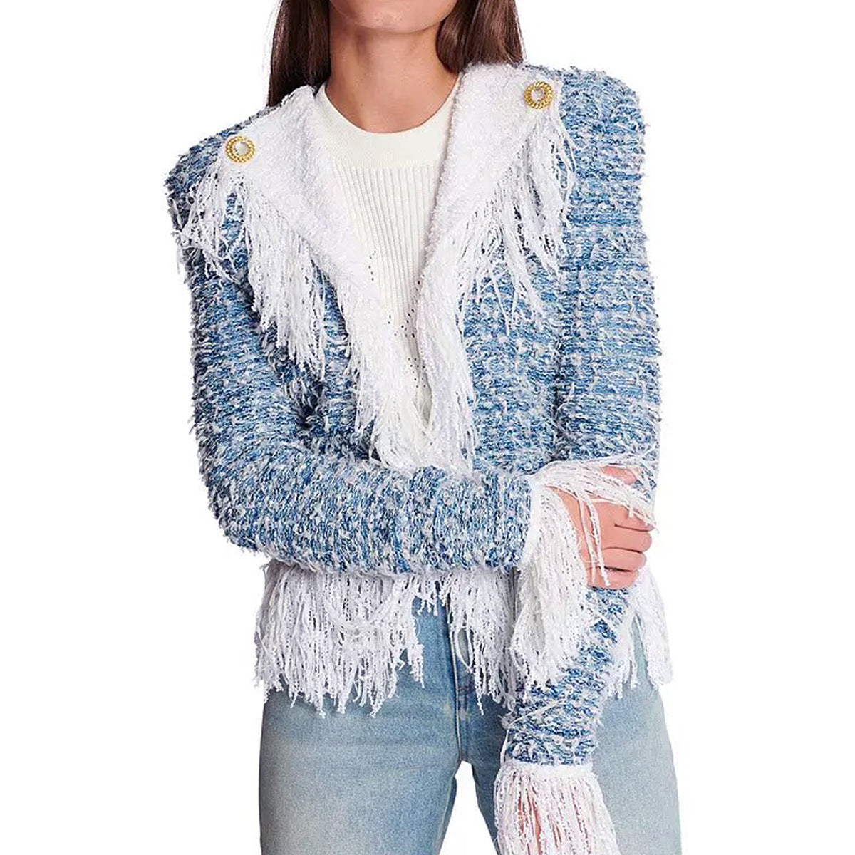 Tweed Fringe Cardigan Jacket