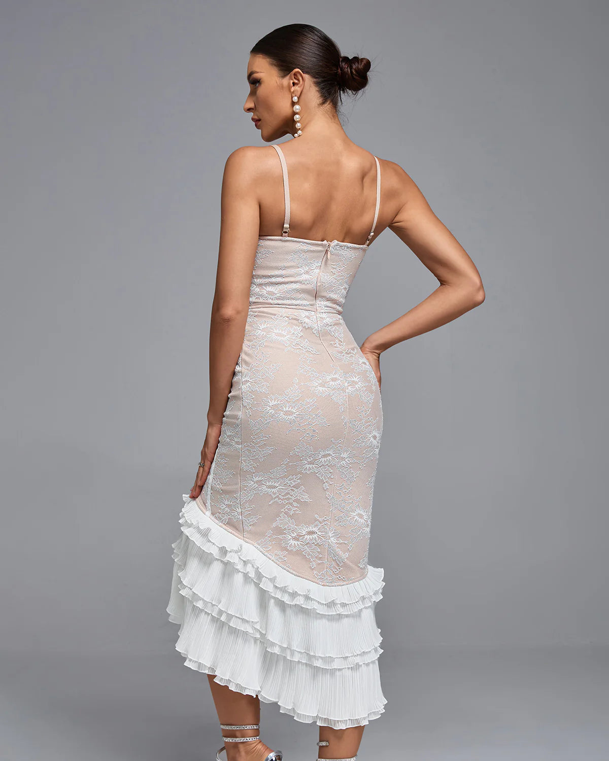 Ruffle Lace Midi Bandage Dress