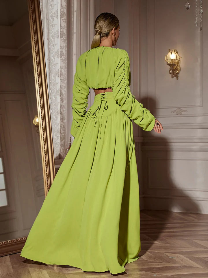 Long Ruched Sleeve Skirt Set