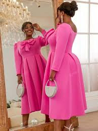 Long Sleeve Bowtie Pleated Dress