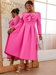 Long Sleeve Bowtie Pleated Dress