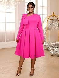 Long Sleeve Bowtie Pleated Dress