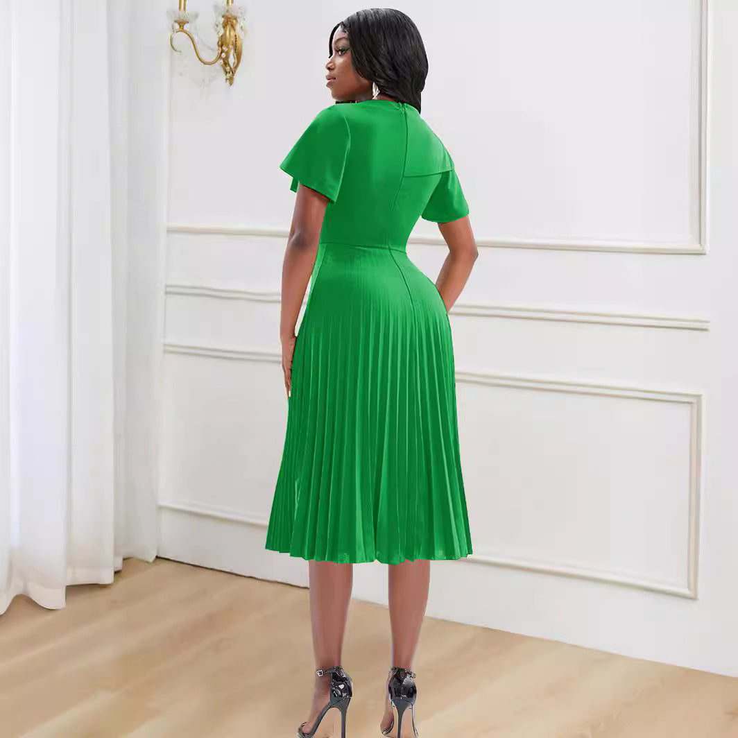 Butterfly Sleeve Pleated Hem Dress