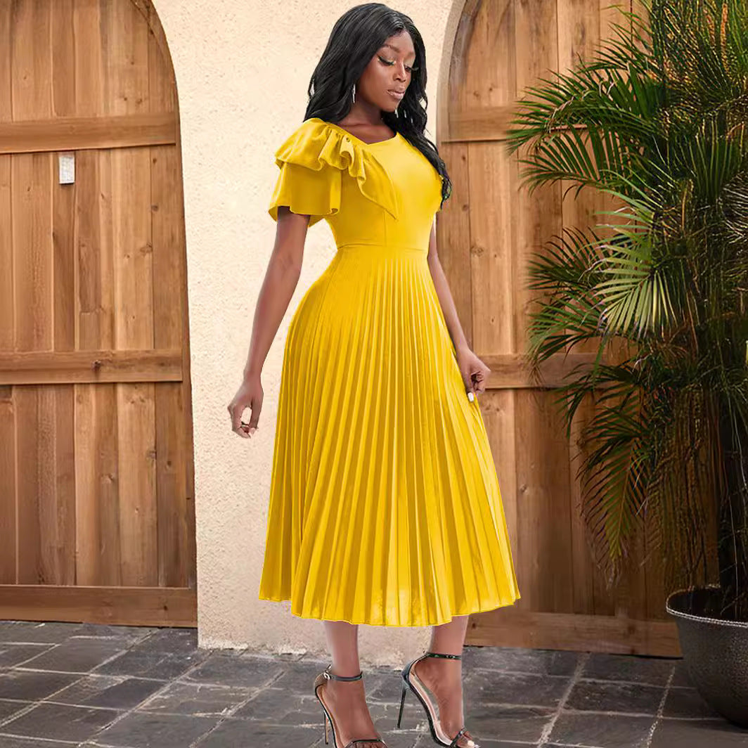 Butterfly Sleeve Pleated Hem Dress