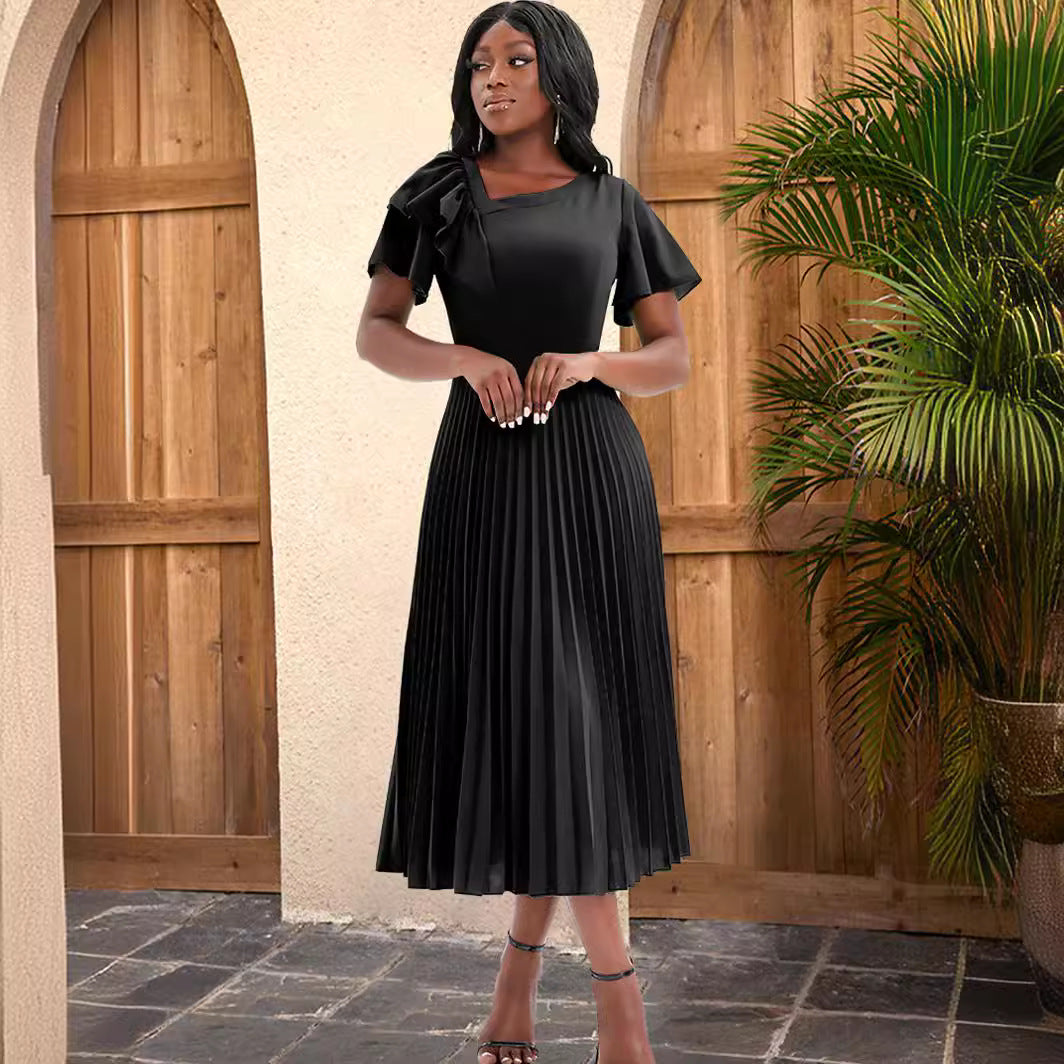 Butterfly Sleeve Pleated Hem Dress