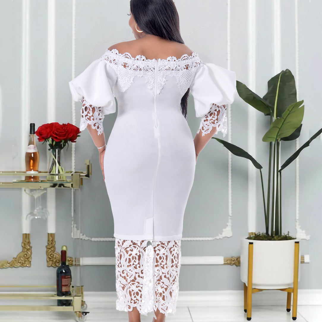 Lace Sleeve Lantern Sleeve Dress