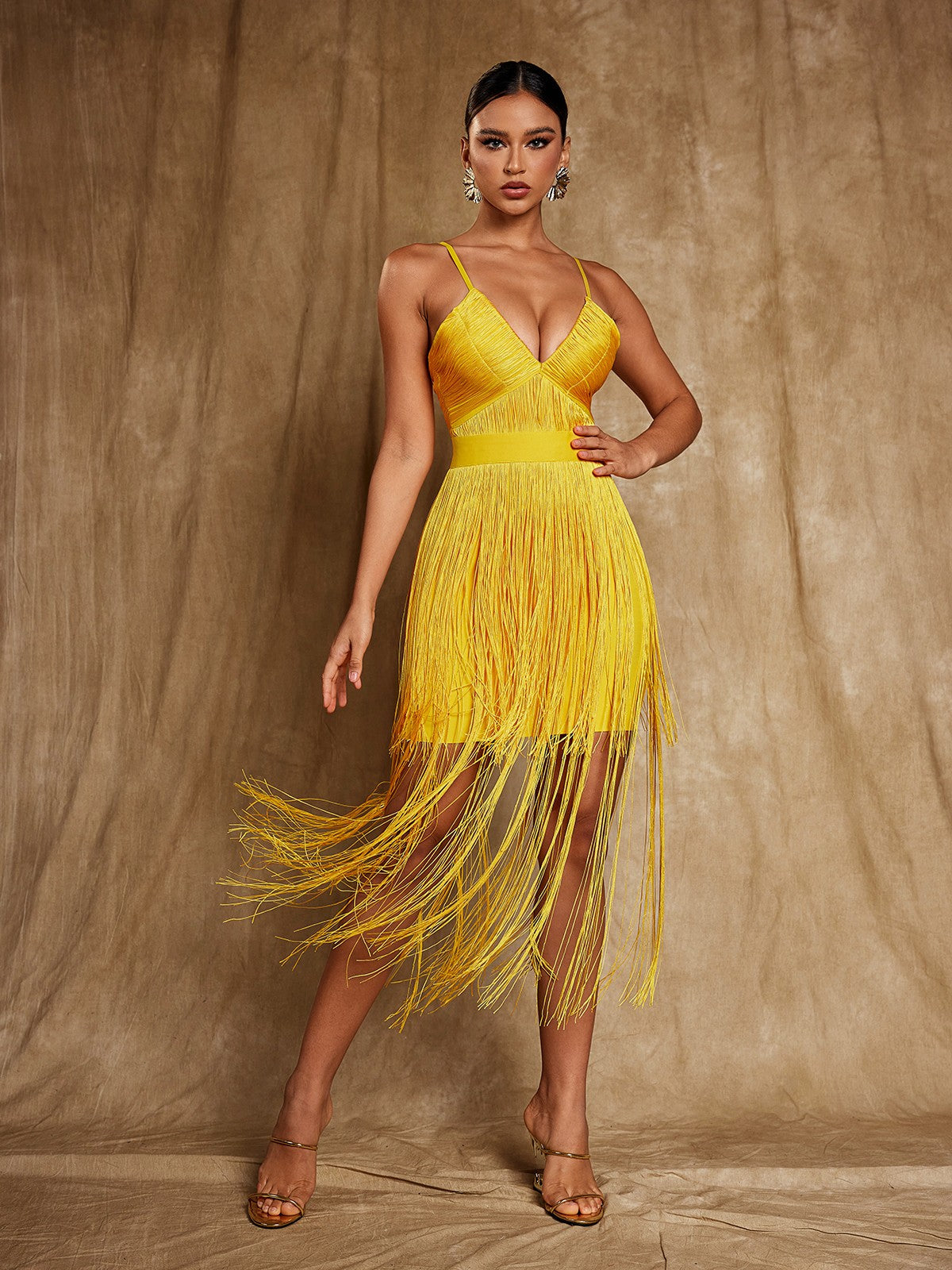 Spaghetti Strap Fringe Bandage Dress