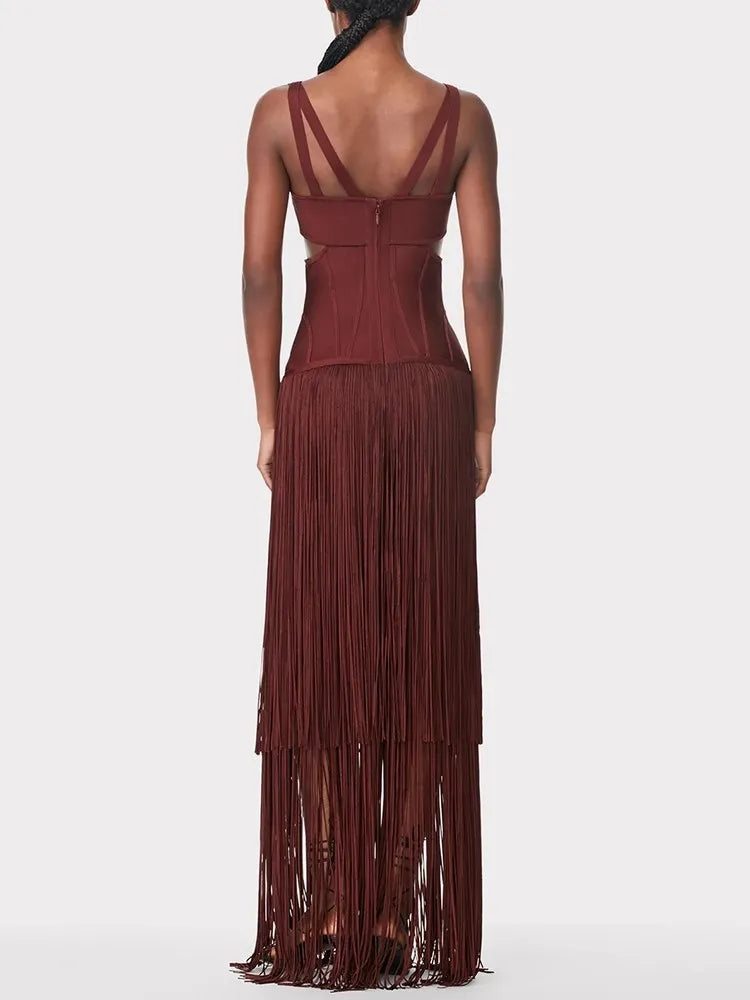 Hollow Out Fringe Bandage Dress