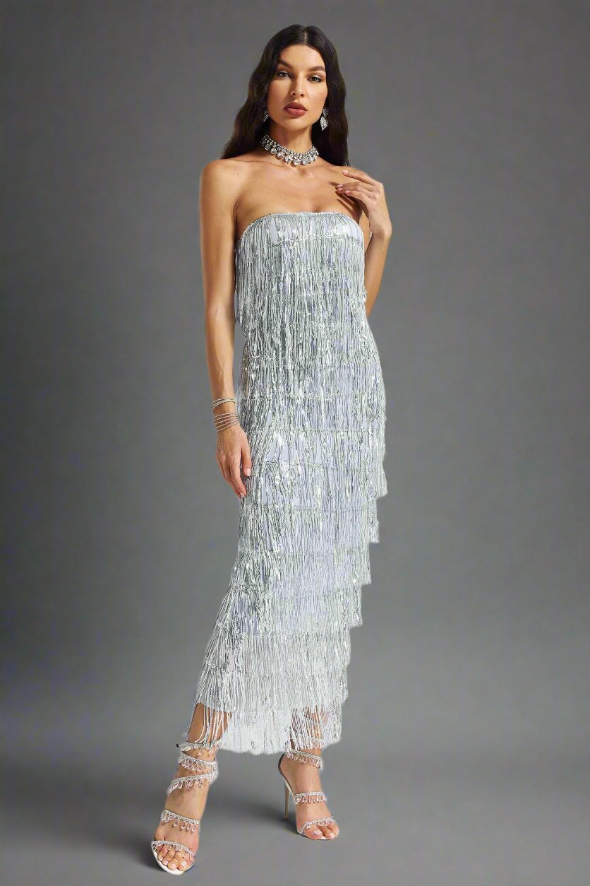 Sequins Fringe Midi Dress