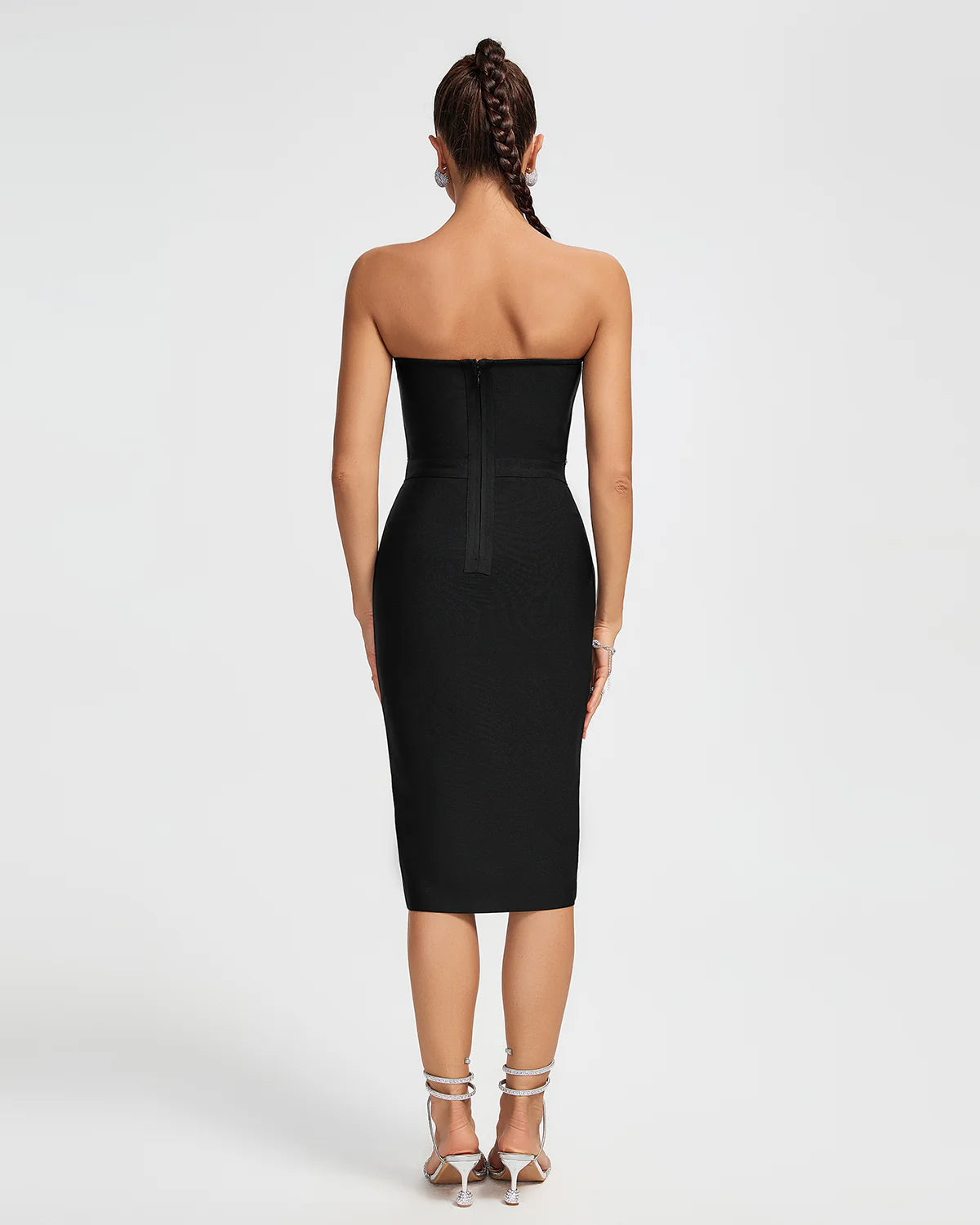 Strapless Black White Sash Bandage Dress