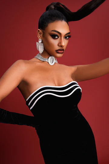 Rhinestone Trim Bandage Dress