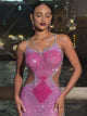 Stunning Grey Crystal Cut Out Hot Pink Dress