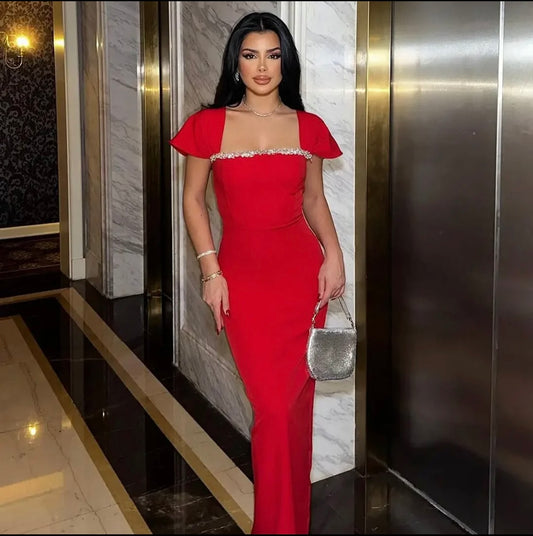 Square Collar Rhinestone Bandage Dress