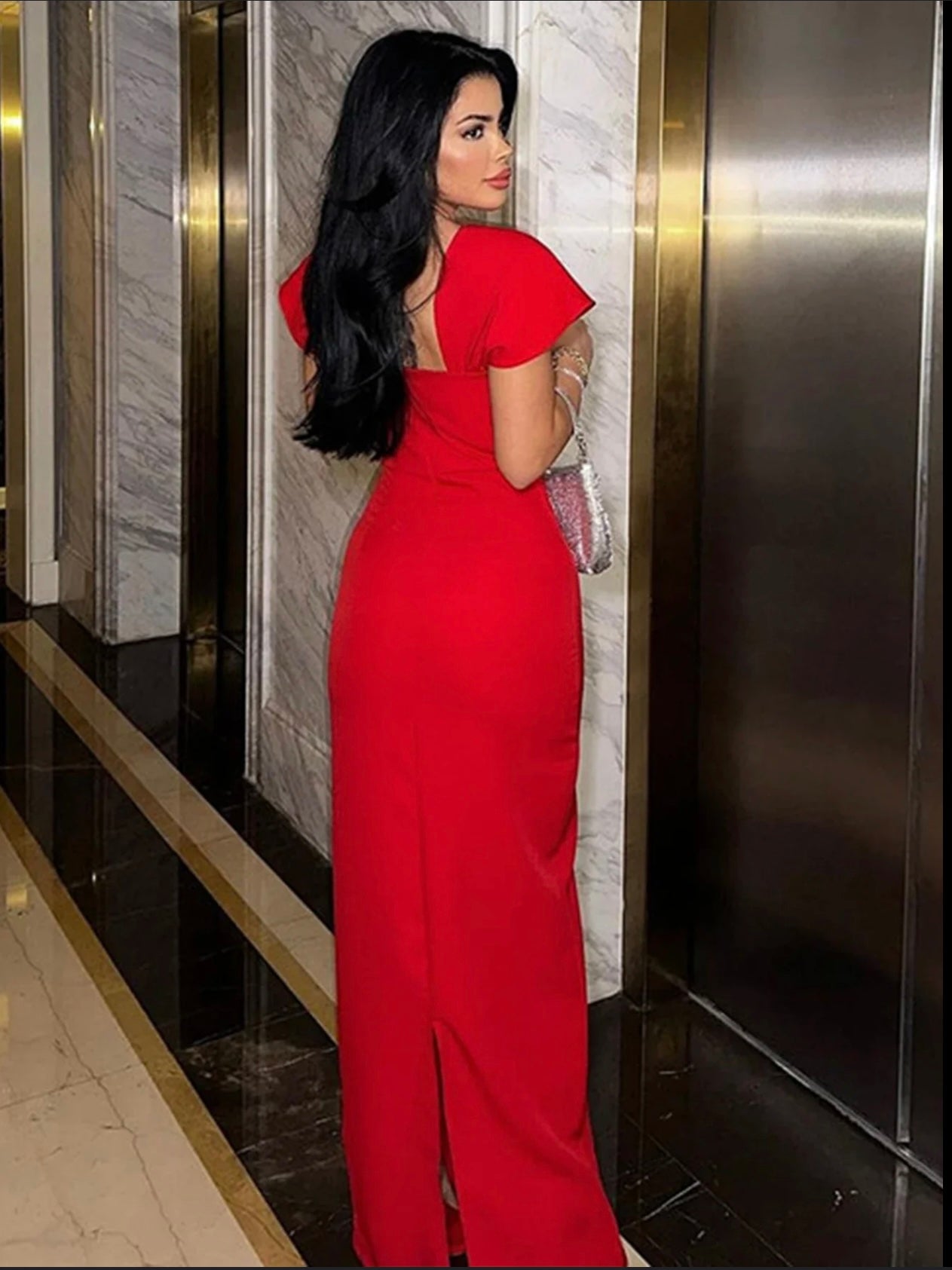 Square Collar Rhinestone Bandage Dress