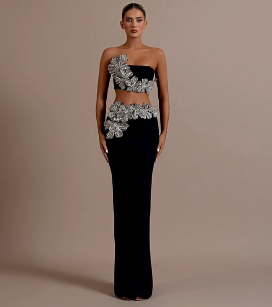 Sleevleess Crop Top Two Piece Diamond Bandage Set