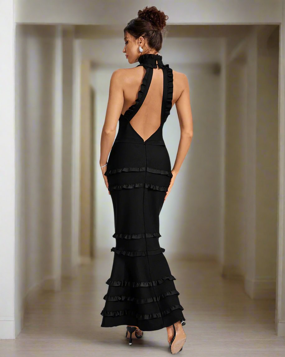 Halter Open Back Ruffle Mermaid Bandage Dresses