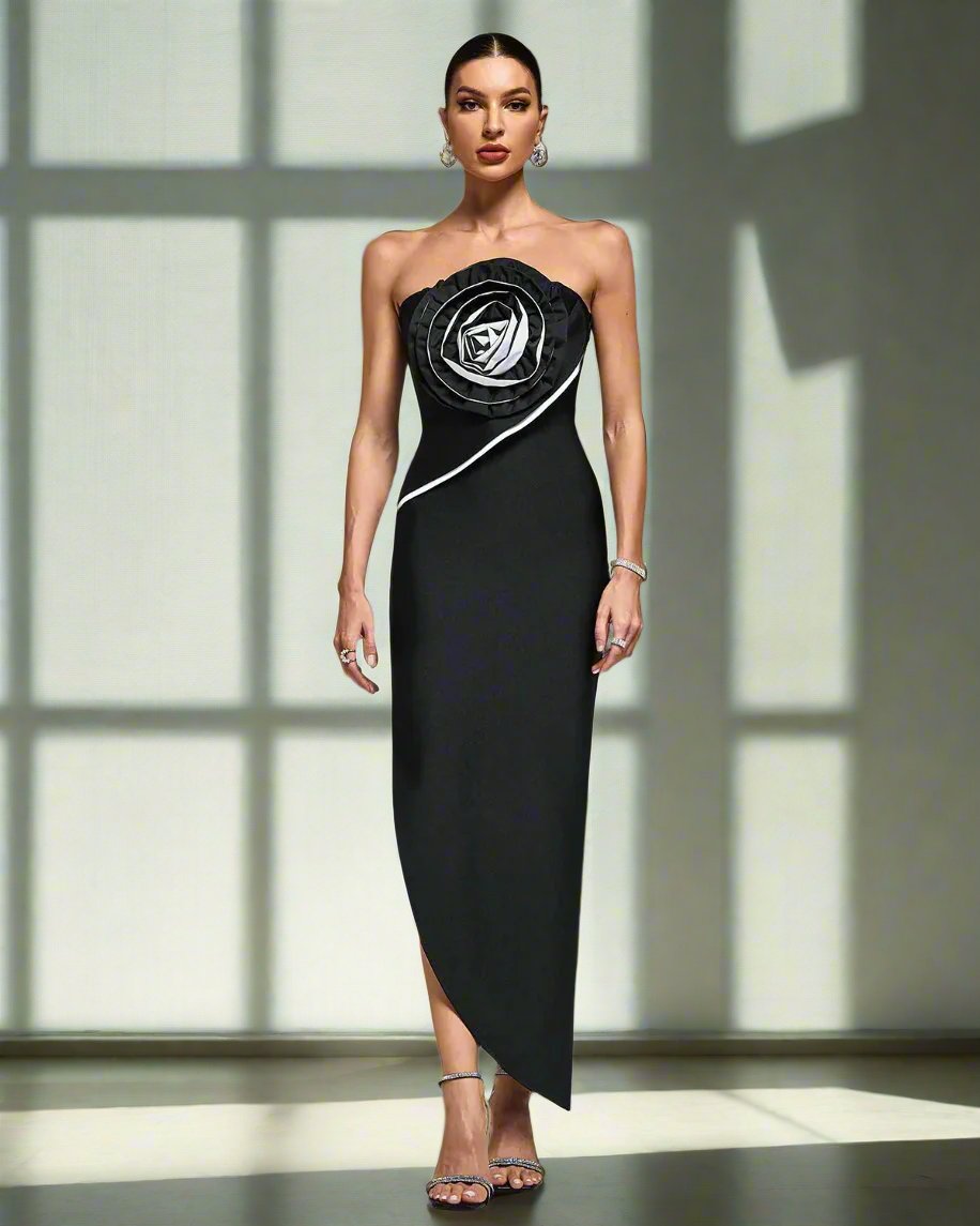 Side Split Floral Decor Bandage Dress