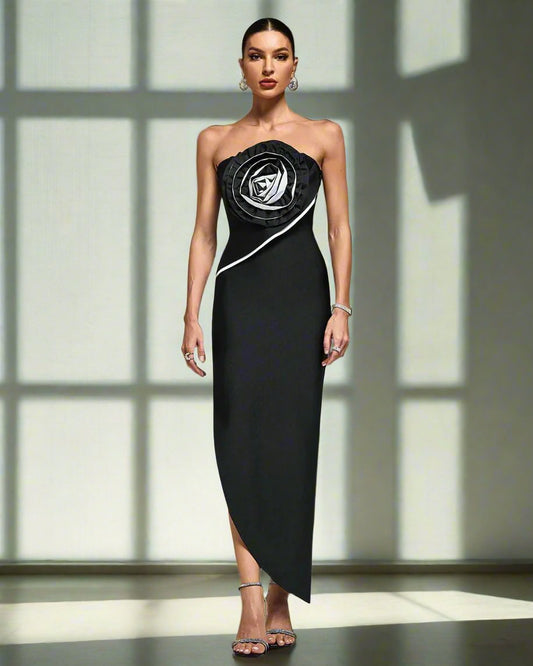 Side Split Floral Decor Bandage Dress
