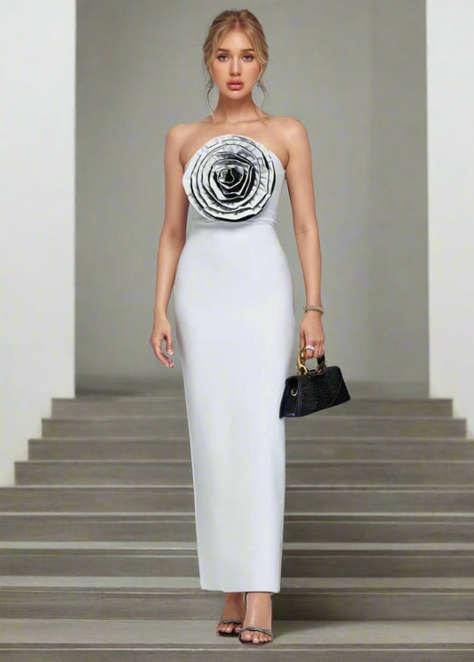 Huge Floral Decor Long Bandage Dress