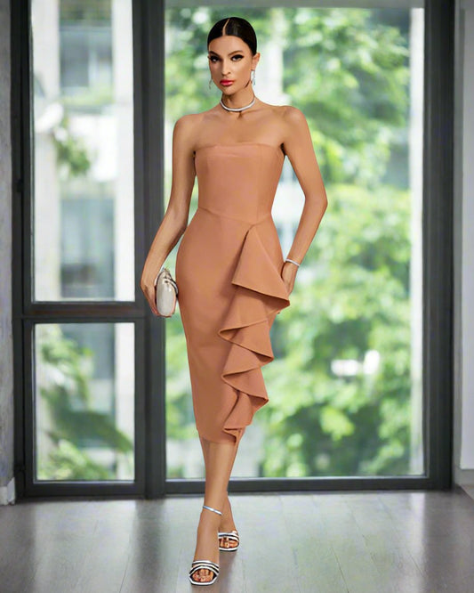 Strapless Ruffle Draped Bandage Dress