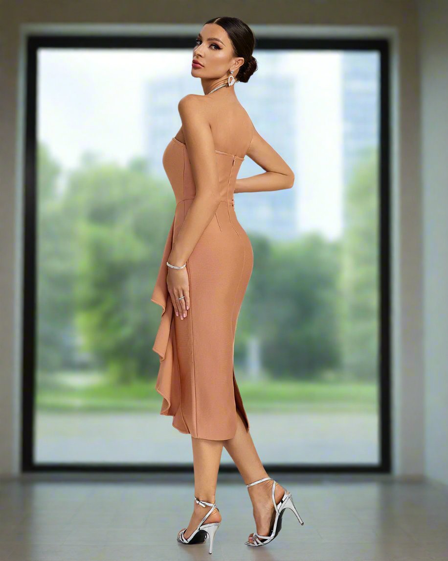 Strapless Ruffle Draped Bandage Dress