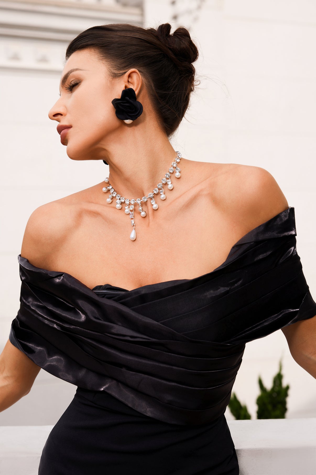 Ruffle Off The Shoulder High Slit Ball Gown