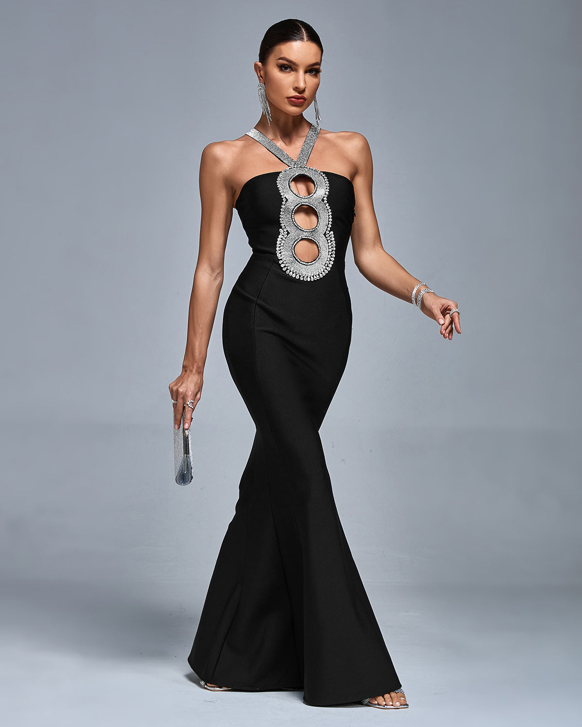 Embellished Keyhole Bandage Maxi Dress