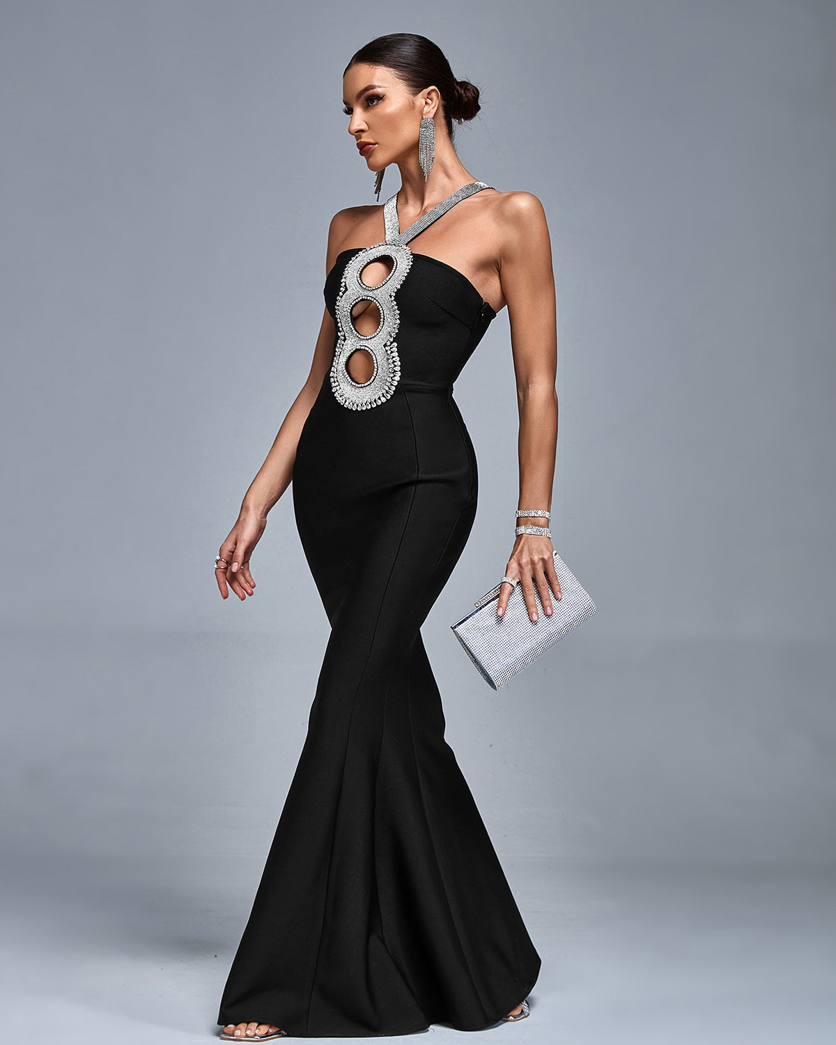 Embellished Keyhole Bandage Maxi Dress