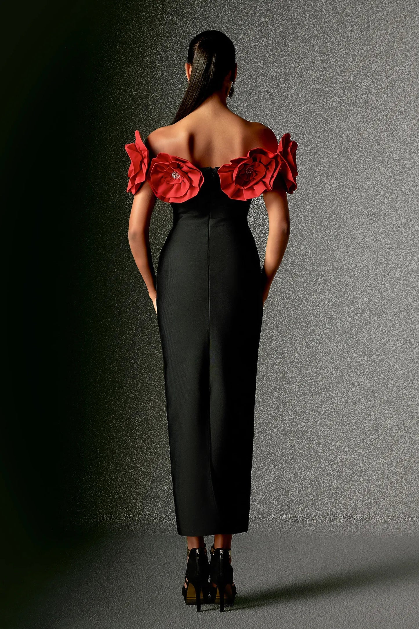 Off Shoulder Rose Design Bandage Dress