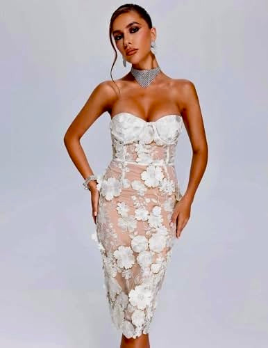 Embroidery French Lace Midi Dress