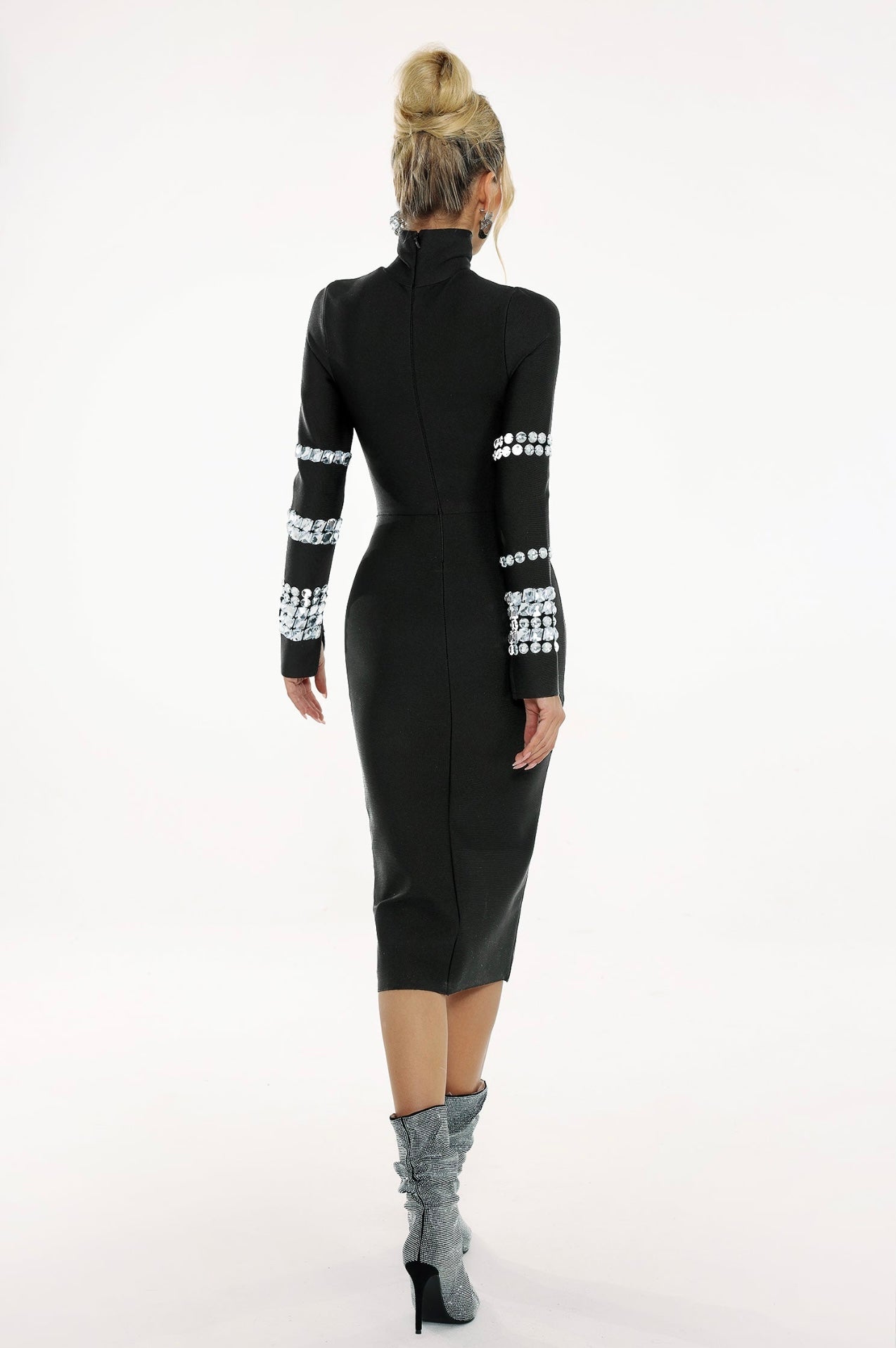 Turtleneck Embellished Long Sleeve Bandage Dress