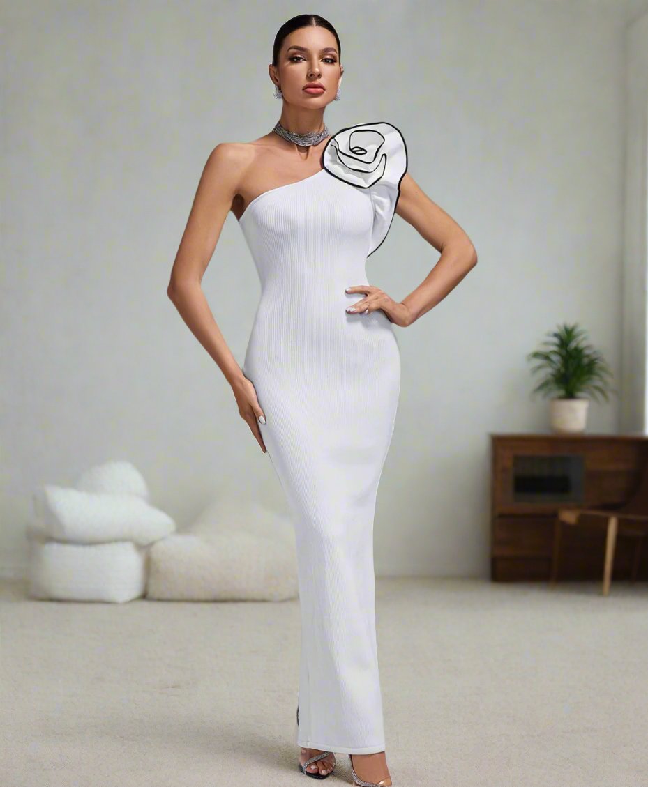 One Shoulder Flower Bandage Dress