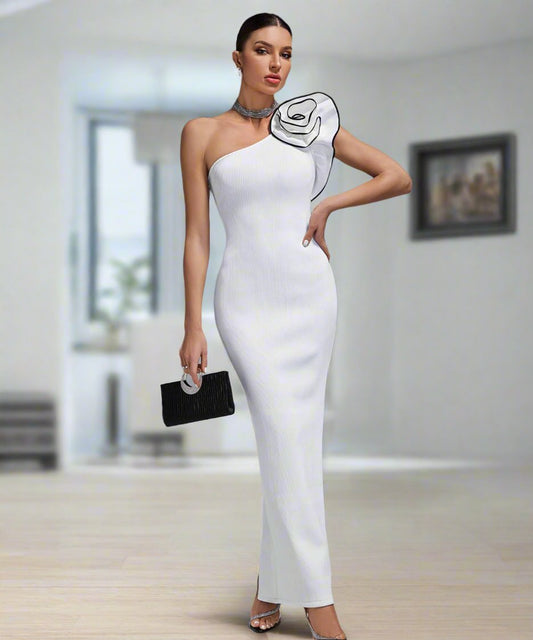 One Shoulder Flower Bandage Dress