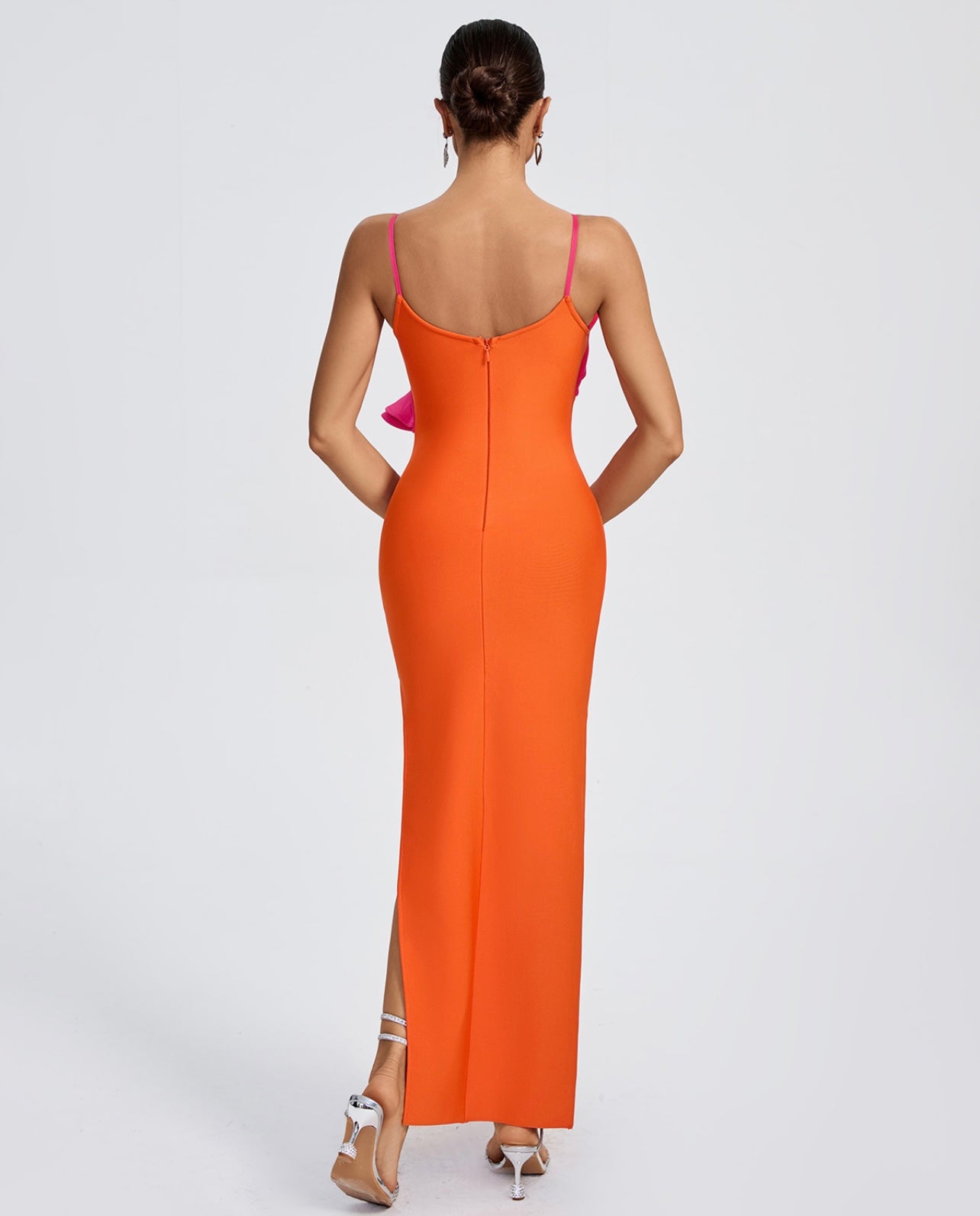 Color Block Ruffle Top Bandage Dress