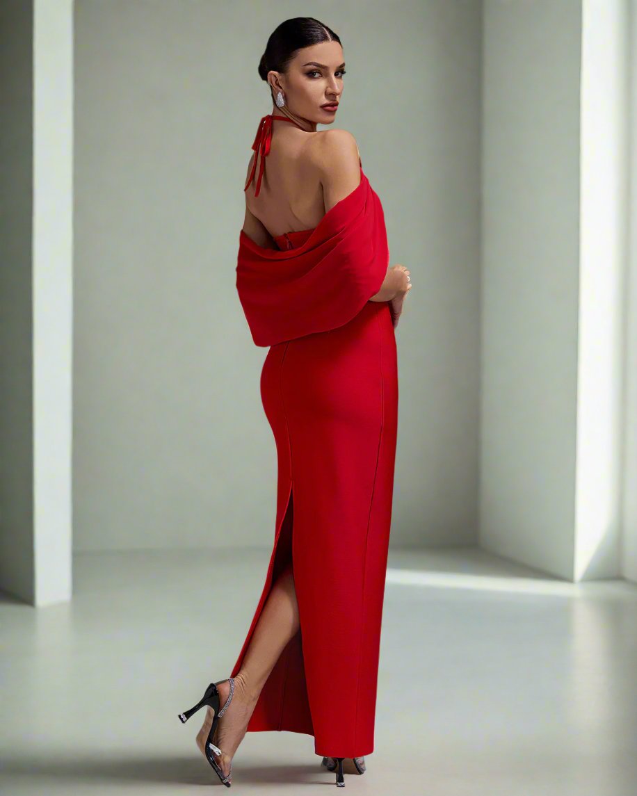 Draped Flower Maxi Bandage Dress