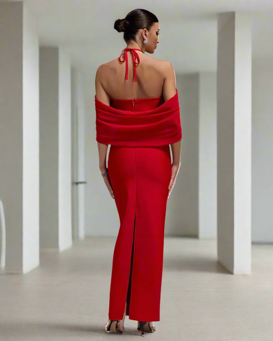 Draped Flower Maxi Bandage Dress