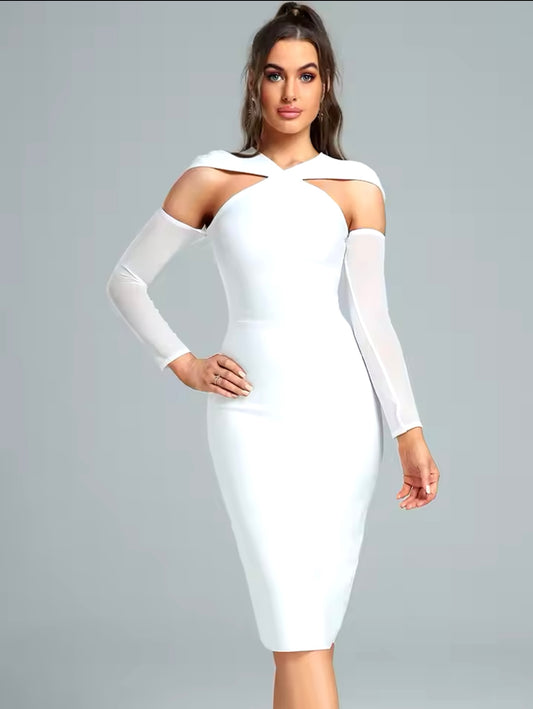 Halter Neckline Midi Bandage Dress